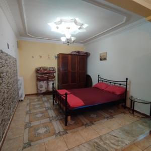 a bedroom with a bed and a chandelier at Alger avec vue imprenable sur la Baie d'Alger Piscine Balcon Terrasse in El Mouradia