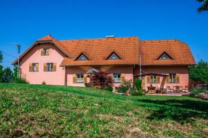 a house with a red roof on a hill at Turistična kmetija Protner in Pernica