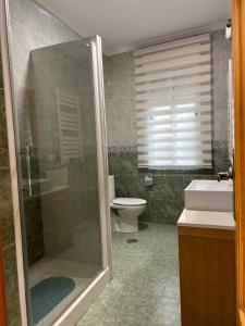 a bathroom with a shower and a toilet and a sink at El Descanso de Rocinante in Almagro +31 photos