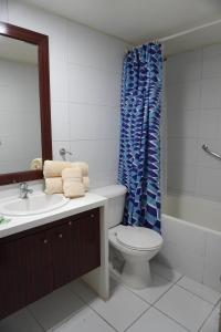 a bathroom with a toilet and a sink and a shower at San Ignacio Suite Apartments in Santiago +36 photos