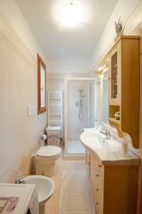 ein Badezimmer mit Toilette, Waschbecken und Dusche in der Unterkunft Lovely House Claudia-perfetto per Venezia in Mestre