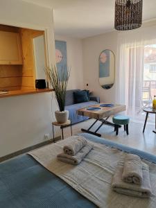 Χώρος καθιστικού στο Deux beaux studios, rue piétonne, bord de mer, CLIM