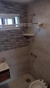 a bathroom with a shower and a toilet and a sink at Casa Tulia 2 estadio único in La Plata +10 photos