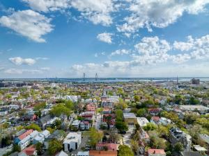 an aerial view of a city with buildings at Innkeepers Quarters Queen Suite with Breakfast in Charleston