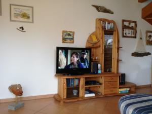 a television on a wooden stand in a room at Ginster in Zingst