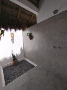 a room with potted plants on the wall at Casa da Lagoa - Pousada Icaraí Kite Village in Amontada