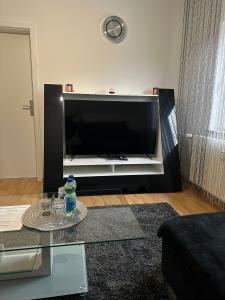 a living room with a large flat screen tv at Hammer Wohnung in Hamm