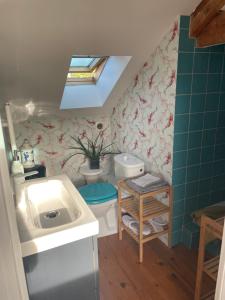 a bathroom with a sink and a toilet at Chambre hôtes nichée sous les toits in Rennes