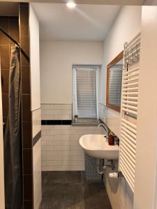 a bathroom with a sink and a shower at Donea Home Service in Schönebeck