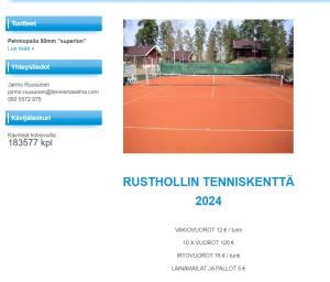 a page of a tennis website with a tennis court at Rustholli City Cottage Tampere in Tampere