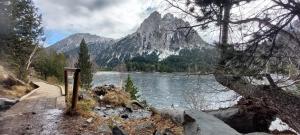 a view of a lake with a mountain in the background at Hotel Saurat in Espot