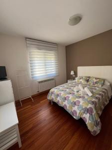 a bedroom with a bed and a window at Piso en la ruta del Románico in Zamora