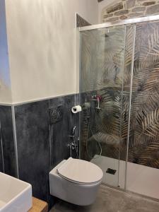 a bathroom with a toilet and a glass shower at B&B Cascina Galli in Merana