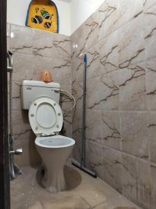 パトナーにあるAhana's Artistic Home Stayの石壁のバスルーム(トイレ付)