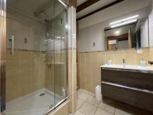 a bathroom with a shower and a sink at Loustaou in Osserain-Rivareyte +38 photos