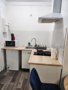 a small kitchen with a sink and a microwave at Studio proche Paris in Saint-Denis