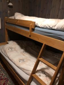 a couple of bunk beds in a room at Flott hytte på Lifjell in Lifjell