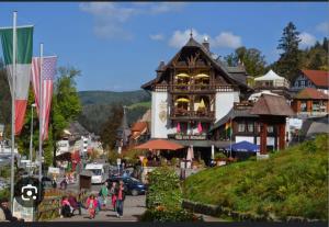 a group of people walking in front of a building at Sumeja Residence in Triberg