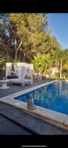 a large swimming pool with a statue next to it at Villas de descanso en Valencia in Vilamarxant