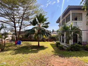 a house with a palm tree in the yard at Akogo House - BnB , Hostel, Backpackers & Volunteer Center in Mombasa