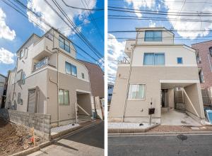 due immagini di un edificio e di una strada di Shinjuku 新宿区地下鉄駅まで徒歩4分 a Tokyo