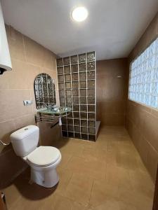a bathroom with a white toilet and a sink at Precioso Loft de 100 m2 con vistas impresionantes - Alquiler de temporada in Gilet
