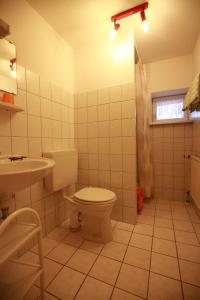 a bathroom with a toilet and a sink at Haus Brandt - Ferienwohnung in Wildemann