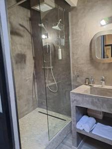 a bathroom with a shower and a sink at L Antre de Pierres - chambres d'hôtes et gites in Berrias Et Casteljau +79 photos