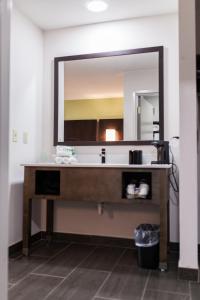 La salle de bains est pourvue d'un lavabo et d'un grand miroir. dans l'établissement Holiday Inn Express & Suites Sweetwater, an IHG Hotel, à Sweetwater