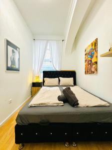 ウィーンにあるComfy Rooms in a Shared Apt, 8Min to Rathausplatzのベッドルーム1室(窓の前に大型ベッド1台付)