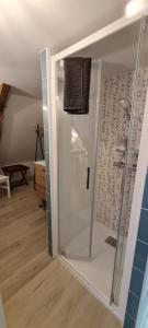 a shower with a glass door in a room at La mare aux étoiles in La Douze +19 photos
