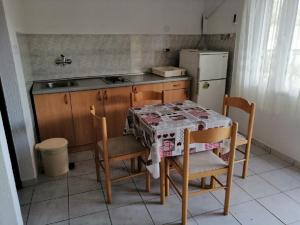 a kitchen with a table and chairs and a refrigerator at Apartments Branko in Podstražje