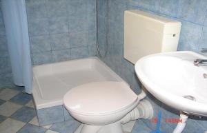 a bathroom with a white toilet and a sink at Apartments Dijana in Sveta Nedelja