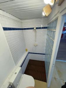 a bathroom with a shower and a toilet at Pool & Chill in Pierrefitte-sur-Seine