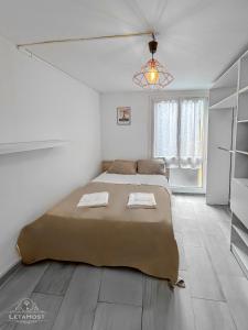 ein Schlafzimmer mit einem großen Bett in einem Zimmer in der Unterkunft Appartement moderne avec Wi-Fi et Balcon in Choisy-le-Roi