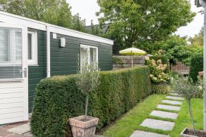 ドンブルグにあるHello Zeeland - Vakantiehuis Zuidstraat 17Aの温室と生垣のある庭