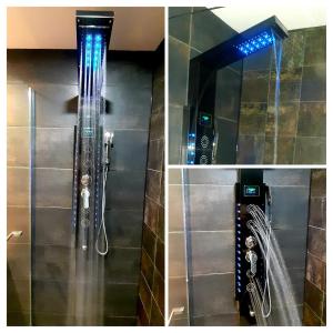three pictures of a shower in a bathroom at L'Absolue Suite d'hôtes in Bras