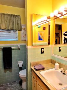 a bathroom with a sink and a toilet and a mirror at Eric and Nancy's Boutique Bed and Breakfast in Tampa +33 photos
