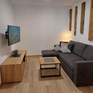 a living room with a couch and a coffee table at Apart Timeout in Hart im Zillertal +11 photos