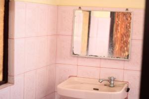 un baño con lavabo y espejo en Mandala Bungalows, en Ubud