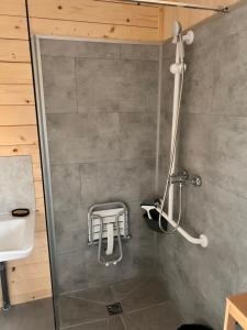 un bagno con doccia, lavandino e doccia di Les balcons de la vallée de la Marne PROCHE DISNEY À Azy Sur Marne a Bonneil