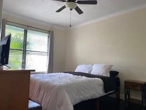 a bedroom with a bed and a ceiling fan at Cozynest2 in Boynton Beach