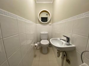 a bathroom with a toilet and a sink and a mirror at Aspen Creek 5 - Thredbo in Thredbo