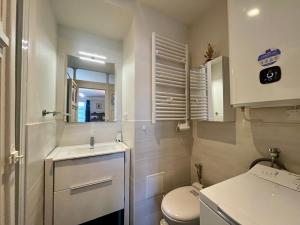 a bathroom with a toilet and a sink and a mirror at Charmant studio au centre du Mont-Dore, bien équipé, max 2 pers - FR-1-608-273 in Mont-Dore