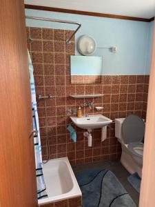 un baño con lavabo e inodoro en Klausen Ranch, en Urnerboden