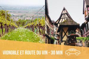 a sign in front of a building with a car on it at Mobil home Le Riesling 6 personnes climatisé in Boofzheim