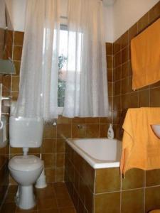 a bathroom with a toilet and a tub and a window at Apartments Rusulica in Vinišće +26 photos