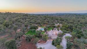 una vista aérea de una finca con una mansión en TD Trulli Amabilia Design Luxury Trulli with Pool, en Ostuni