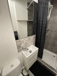 a bathroom with a toilet and a sink and a shower at Bel appartement Béziers - Clim - 1 Chambre - Gare - Centre in Béziers