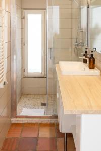 a bathroom with a shower with a sink and a shower at Propriété unique de trois maisons 9 chambres au coeur du Croisic in Le Croisic +36 photos